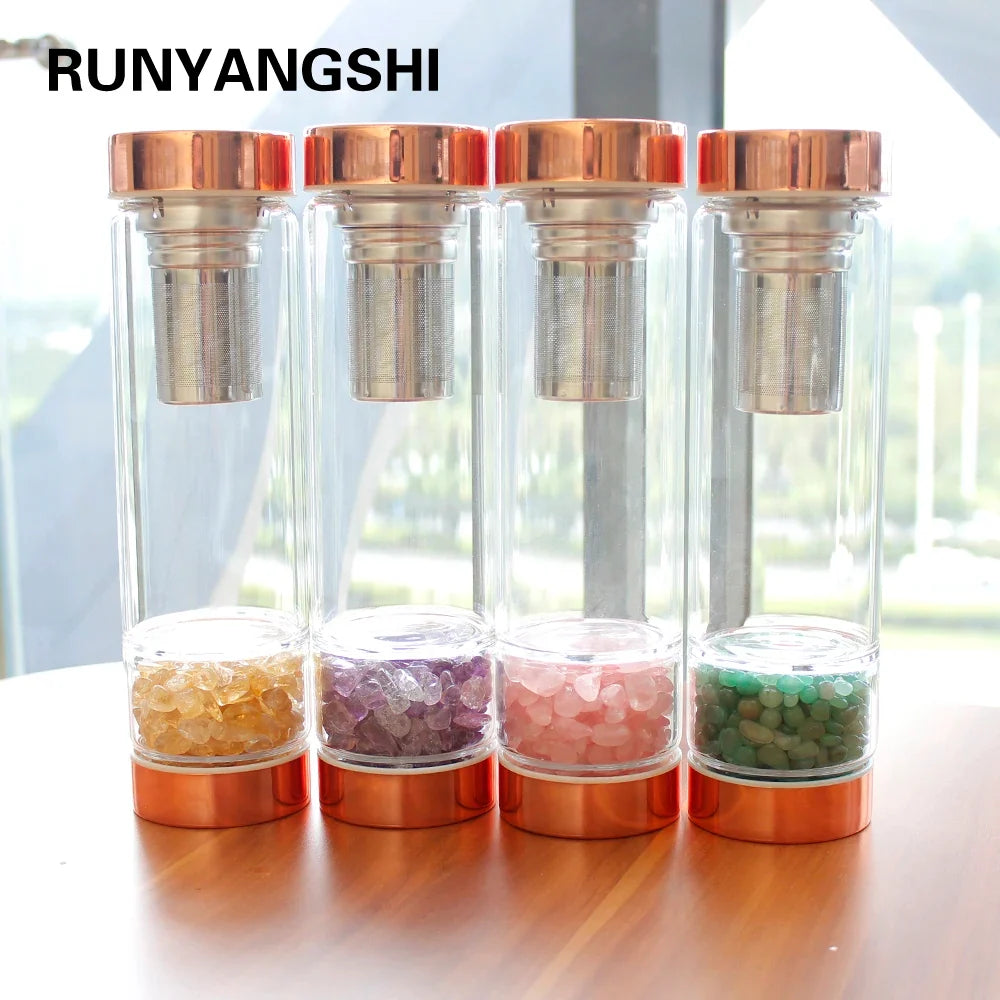 Glass Infuser Water Bottle with Tea Filter and Gemstones