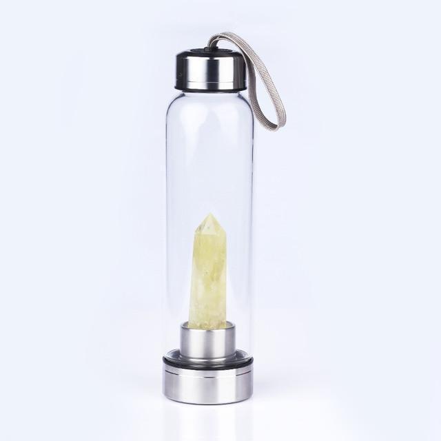 Crystal Gemstone Glass Water Bottle with Crystal Point