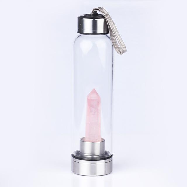 Crystal Gemstone Glass Water Bottle with Crystal Point