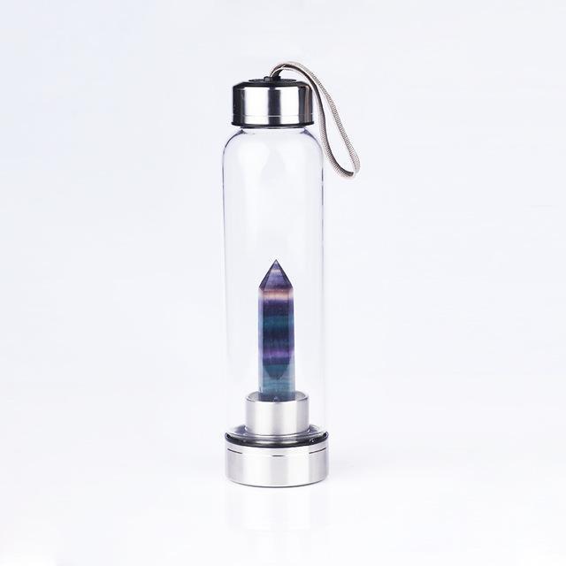 Crystal Gemstone Glass Water Bottle with Crystal Point