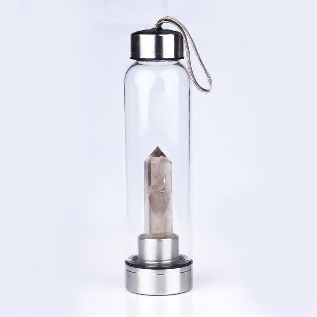 Crystal Gemstone Glass Water Bottle with Crystal Point