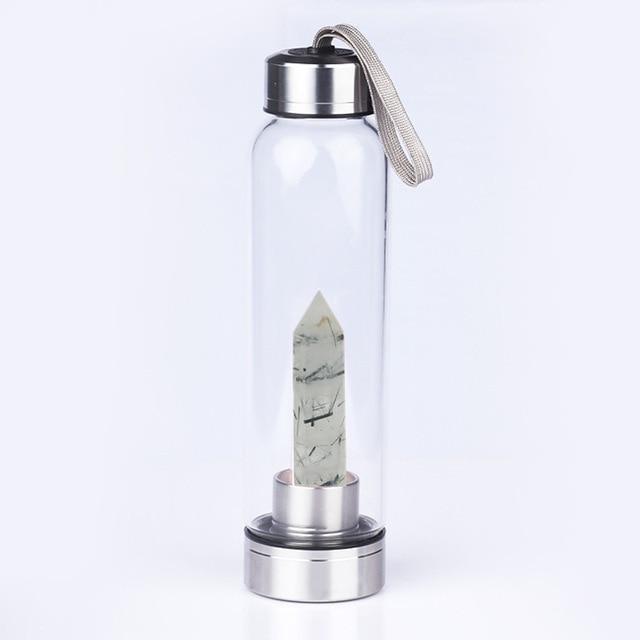 Crystal Gemstone Glass Water Bottle with Crystal Point
