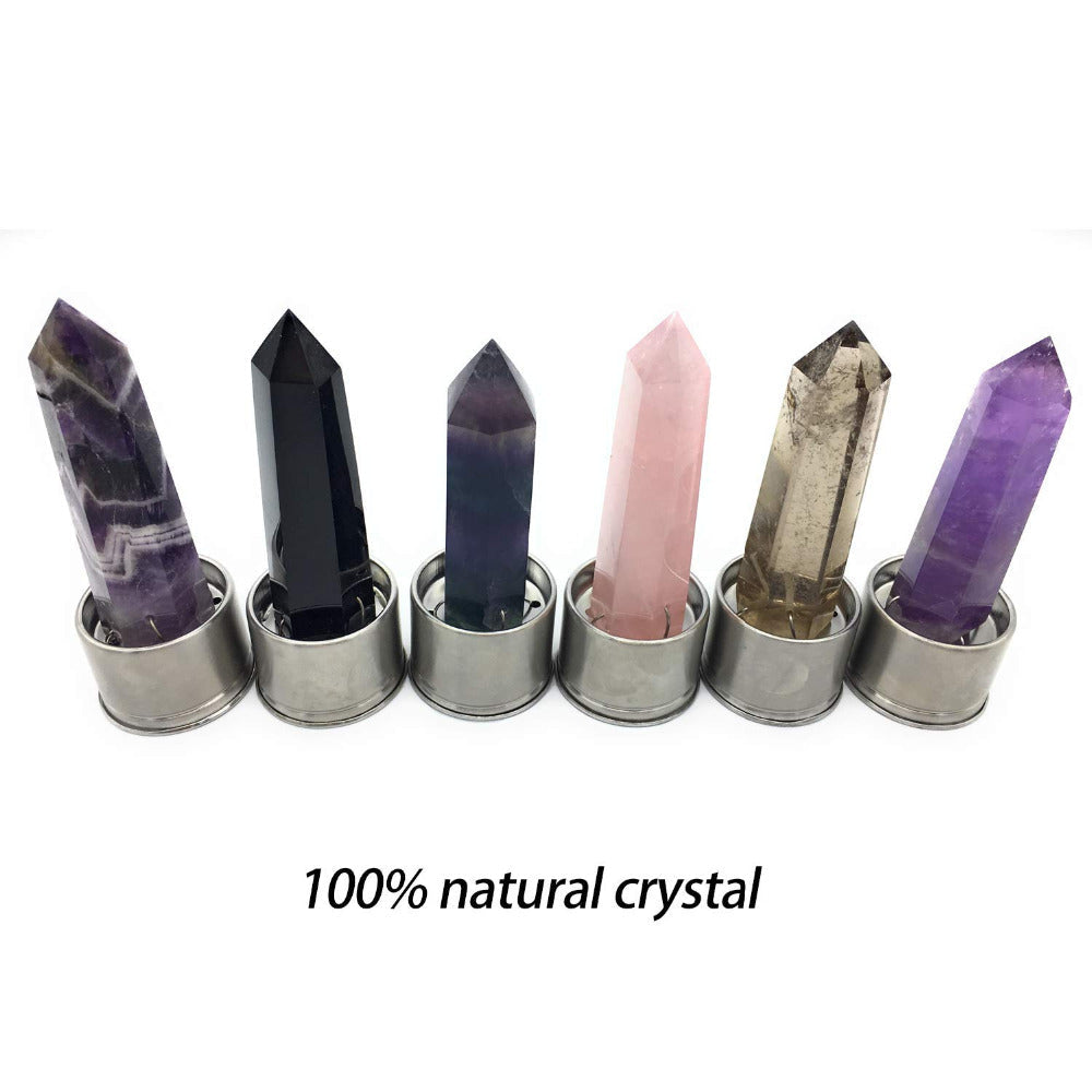 Crystal Gemstone Glass Water Bottle with Crystal Point
