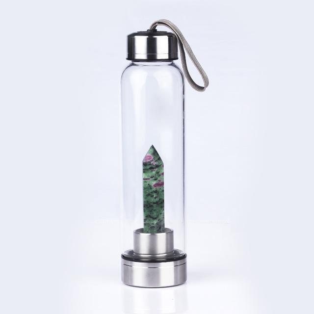 Crystal Gemstone Glass Water Bottle with Crystal Point
