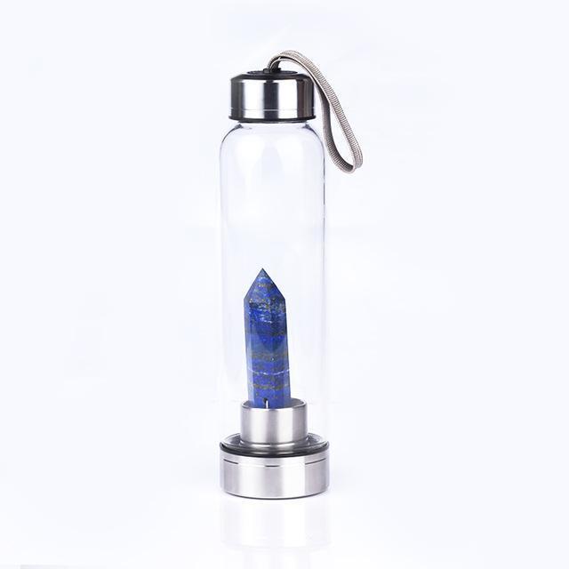 Crystal Gemstone Glass Water Bottle with Crystal Point