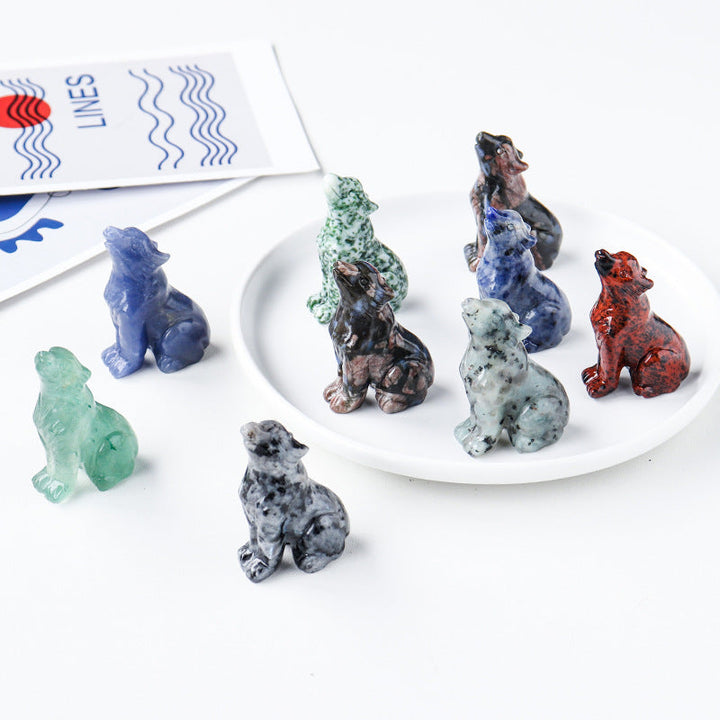 Natural Crystal Wolf Cub Carving for Distinctive Decor