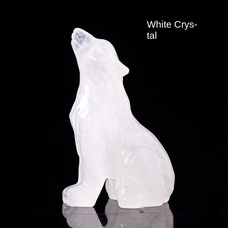 Natural Crystal Wolf Cub Carving for Distinctive Decor