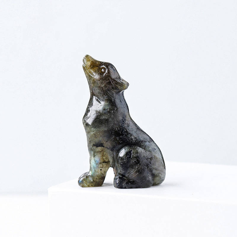 Natural Crystal Wolf Cub Carving for Distinctive Decor