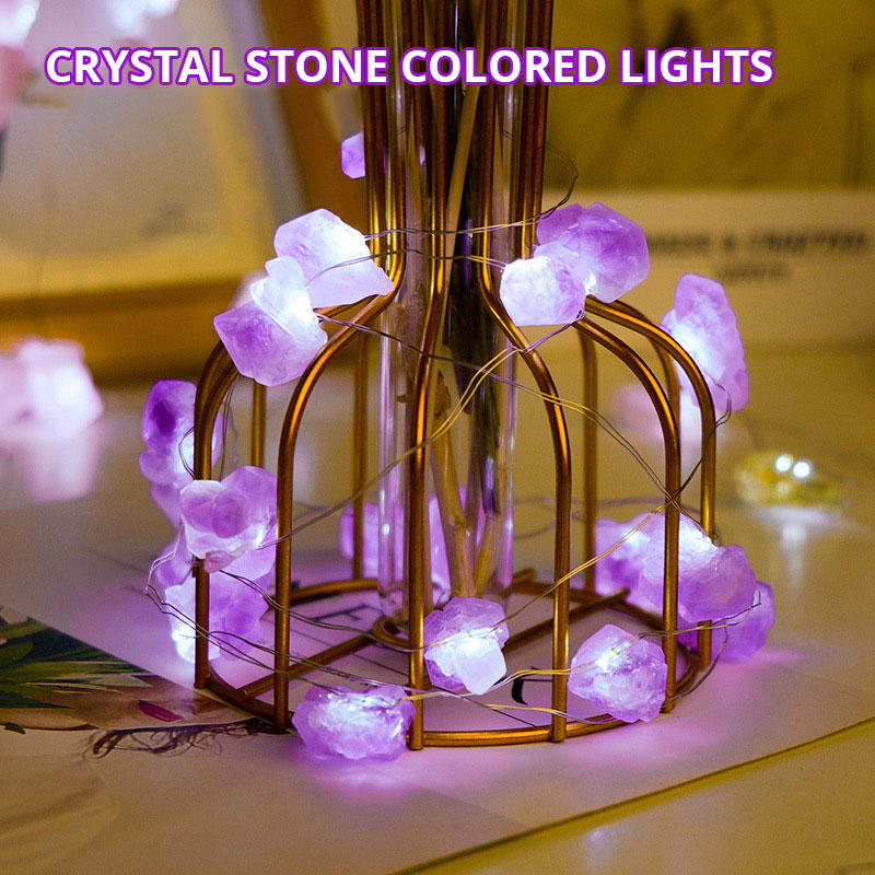 Pink Amethyst Crystal String Lights for Cozy Room Decor