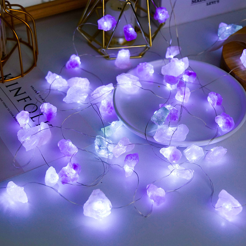 Pink Amethyst Crystal String Lights for Cozy Room Decor
