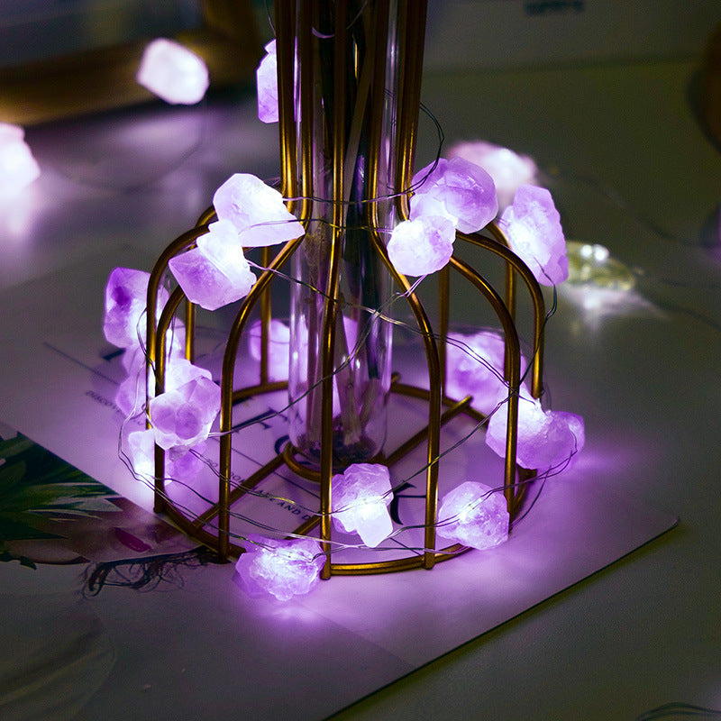Pink Amethyst Crystal String Lights for Cozy Room Decor