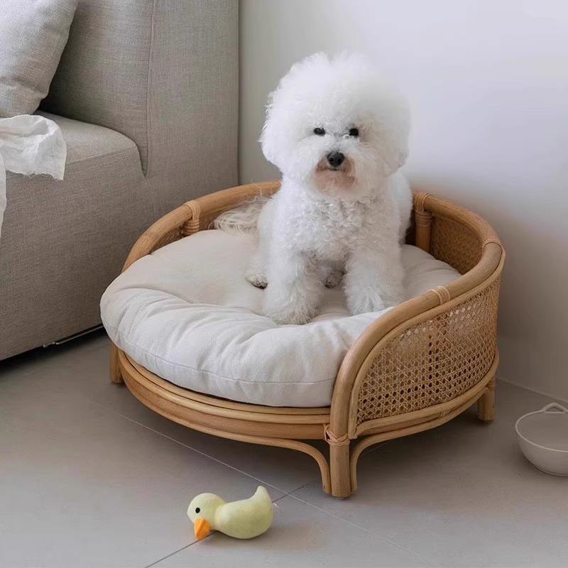 Natural Rattan Pet Bed for Cozy Elevated Lounging