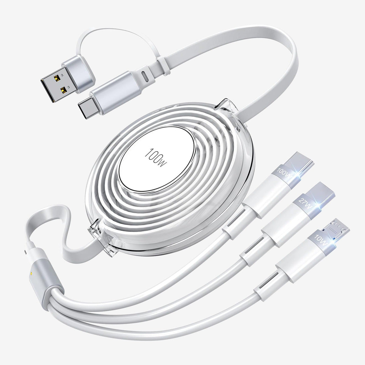 Retractable 100W USB-C Charging Cable with Multiple Tips