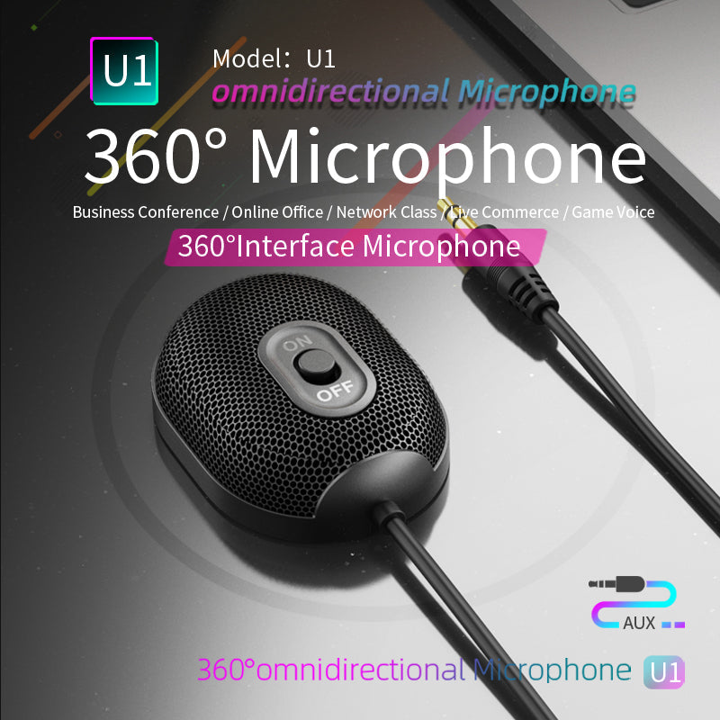360° Conference Microphone with 3.5mm Plug for Group Calls