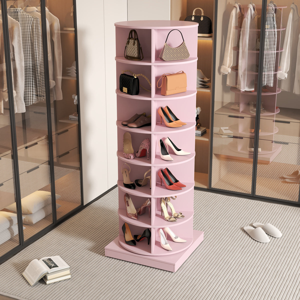 Rotating 360 Shoe Cabinet with 7 Layers, Holds 28 Pairs