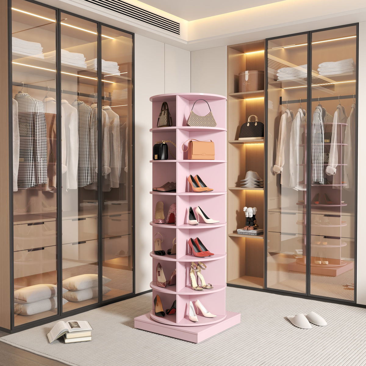 Rotating 360 Shoe Cabinet with 7 Layers, Holds 28 Pairs