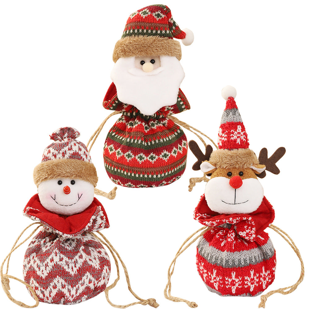 Knitted Christmas Character Gift Bags, 3-Piece Set