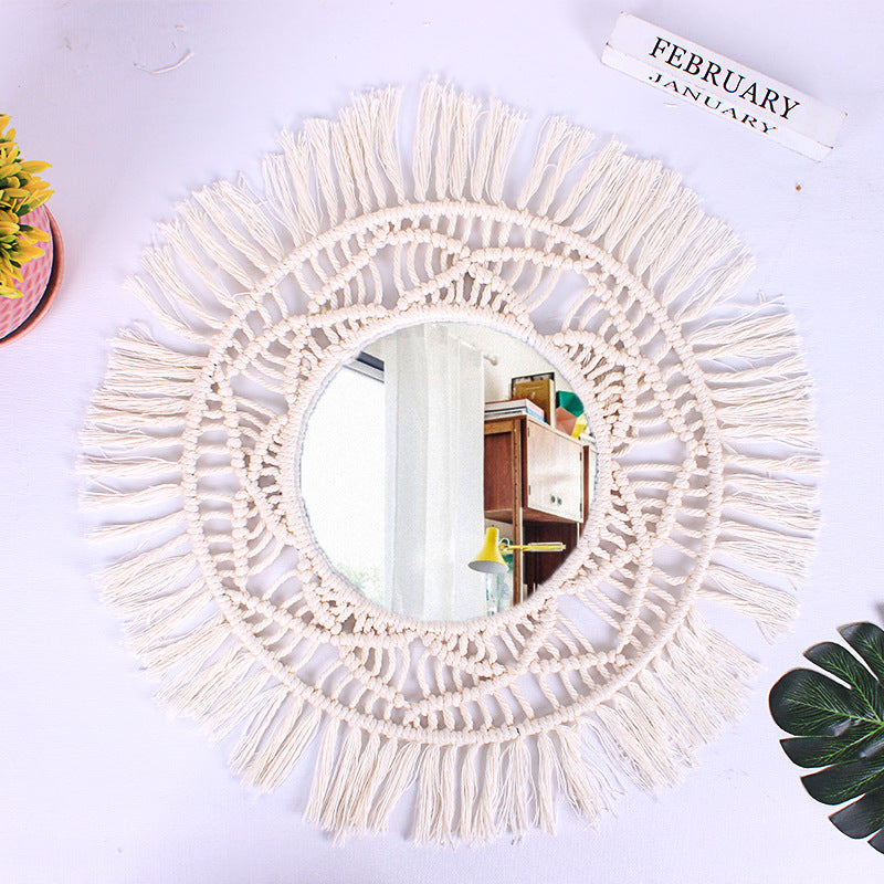Acrylic Vanity Mirror With Woven Nordic Boho Style