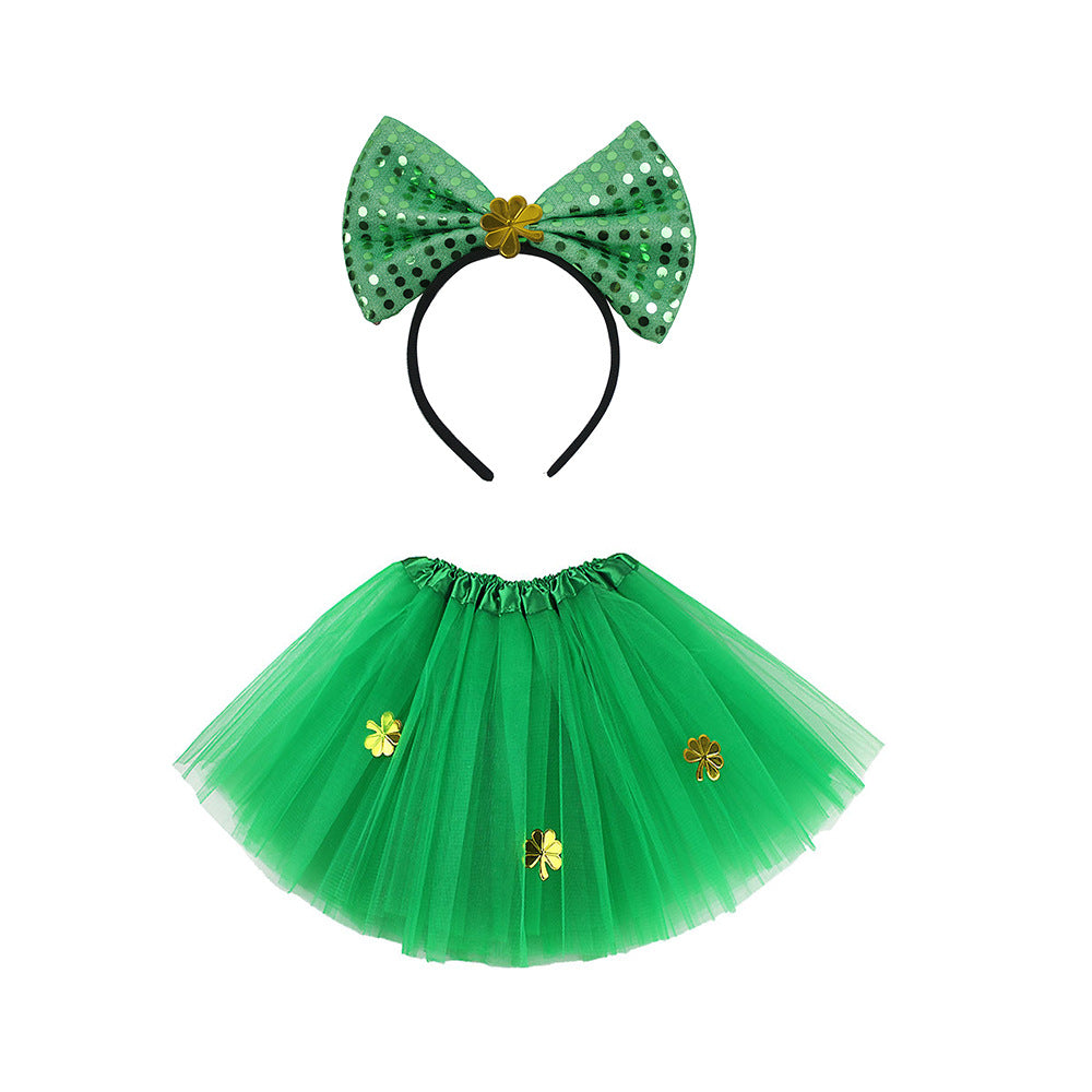 St. Patrick's Day Outfit: Sequin Skirt & Bow Headband