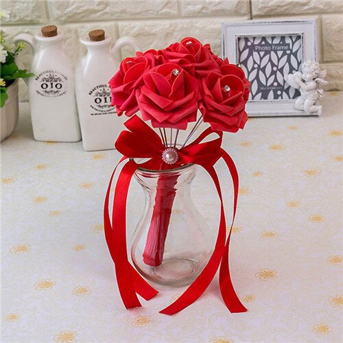 Artificial Wedding Bouquet With Crystal Rose Centers
