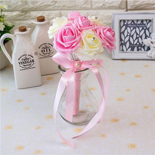 Artificial Wedding Bouquet With Crystal Rose Centers