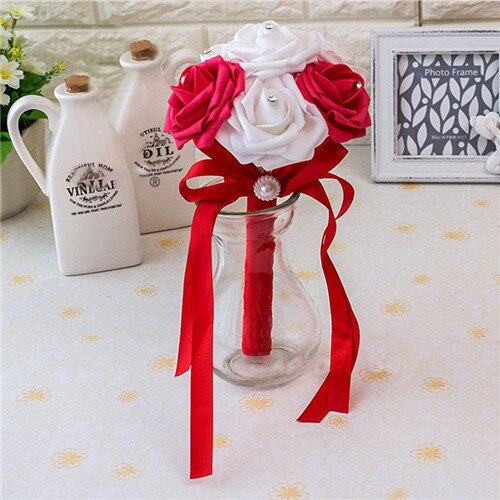 Artificial Wedding Bouquet With Crystal Rose Centers