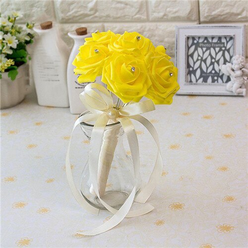 Artificial Wedding Bouquet With Crystal Rose Centers