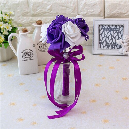 Artificial Wedding Bouquet With Crystal Rose Centers