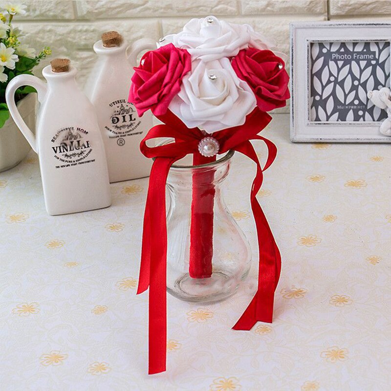 Artificial Wedding Bouquet With Crystal Rose Centers