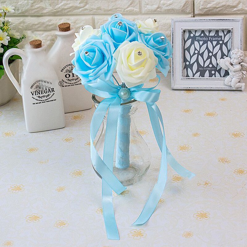 Artificial Wedding Bouquet With Crystal Rose Centers