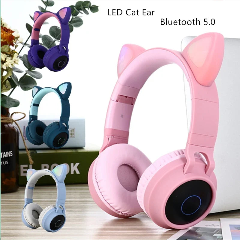 LED Cat Ear Bluetooth Headphones for Kids and Teens