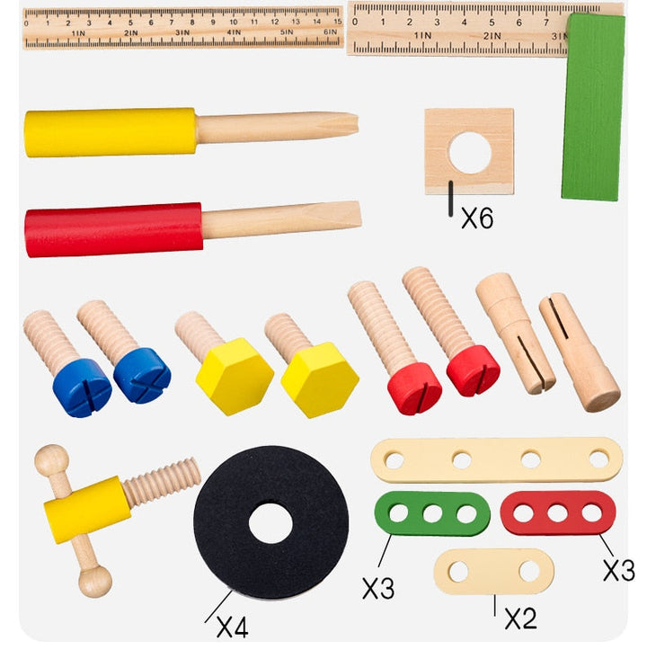 Wooden Pretend Play Tool Set for Fine-Motor Skills