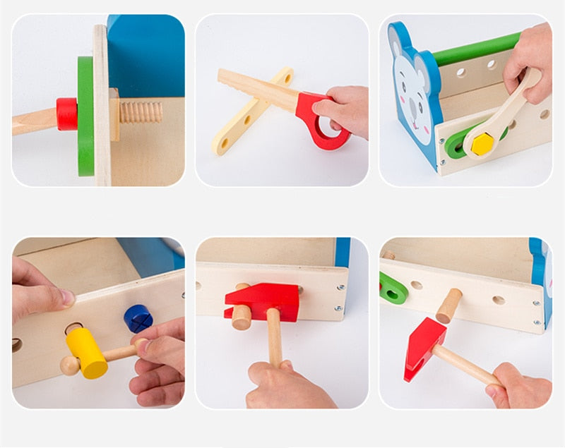 Wooden Pretend Play Tool Set for Fine-Motor Skills