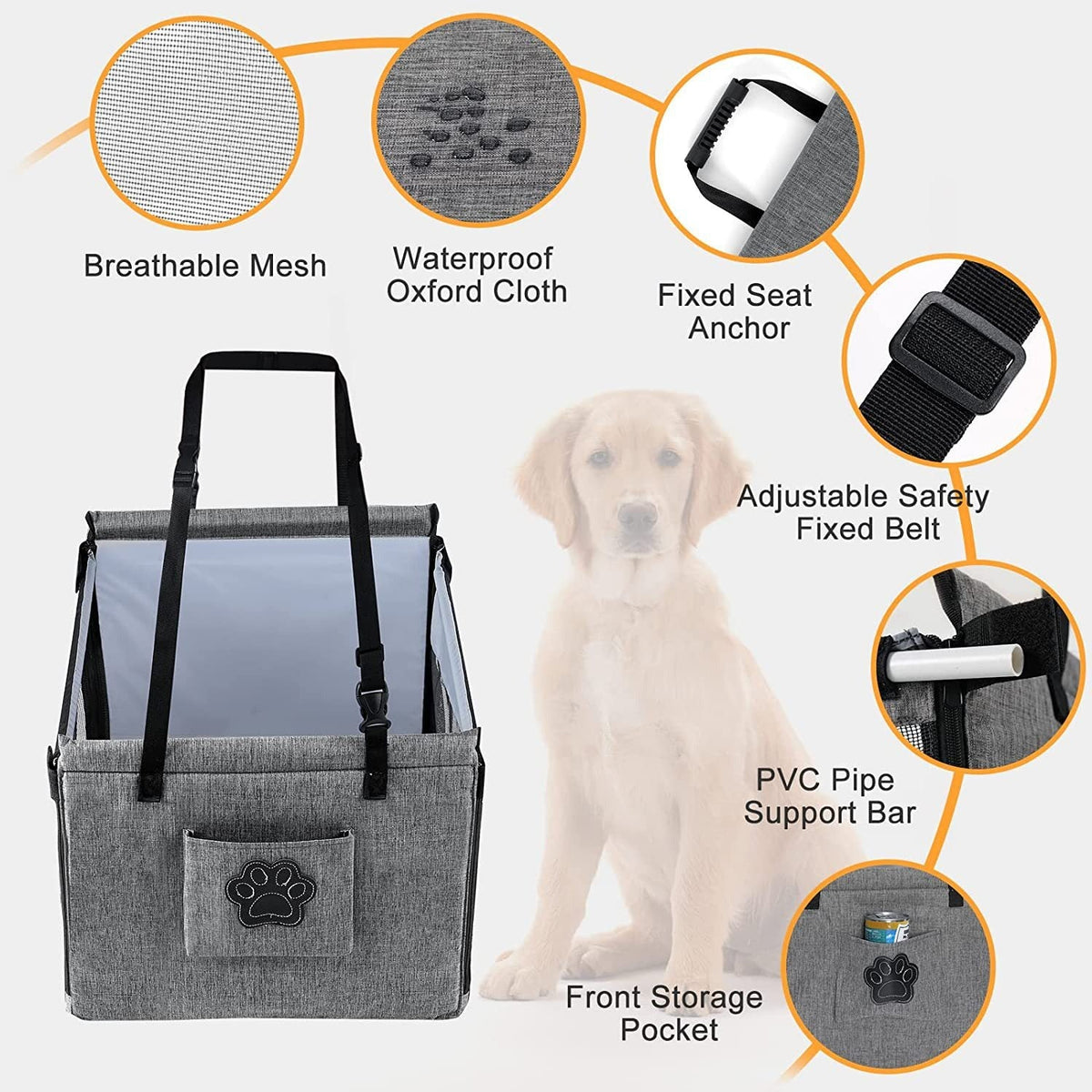 Pet Car Carrier With Waterproof Rear-Seat Protection