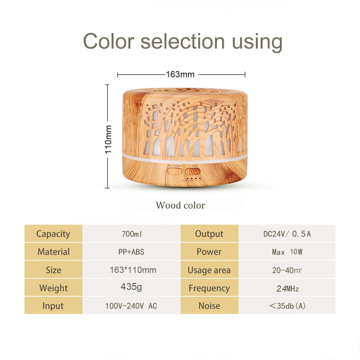 Wood Grain Aromatherapy Diffuser with LED Light 500ml