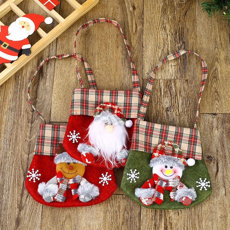 Christmas Gift Bag with Festive Plaid Character Design