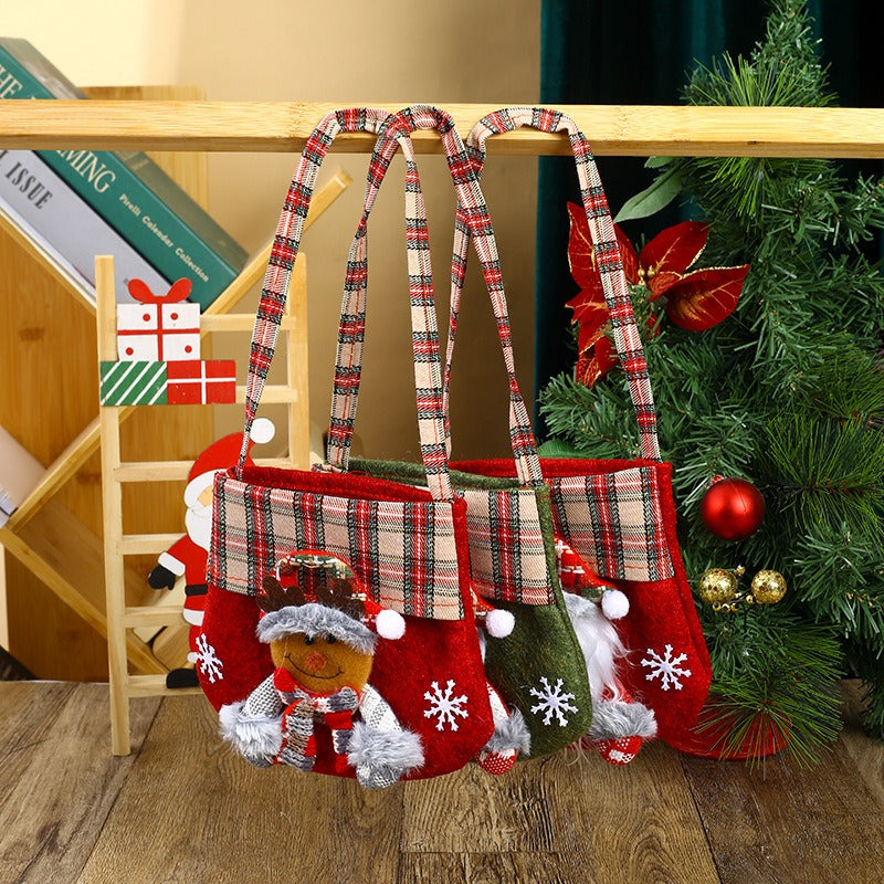 Christmas Gift Bag with Festive Plaid Character Design