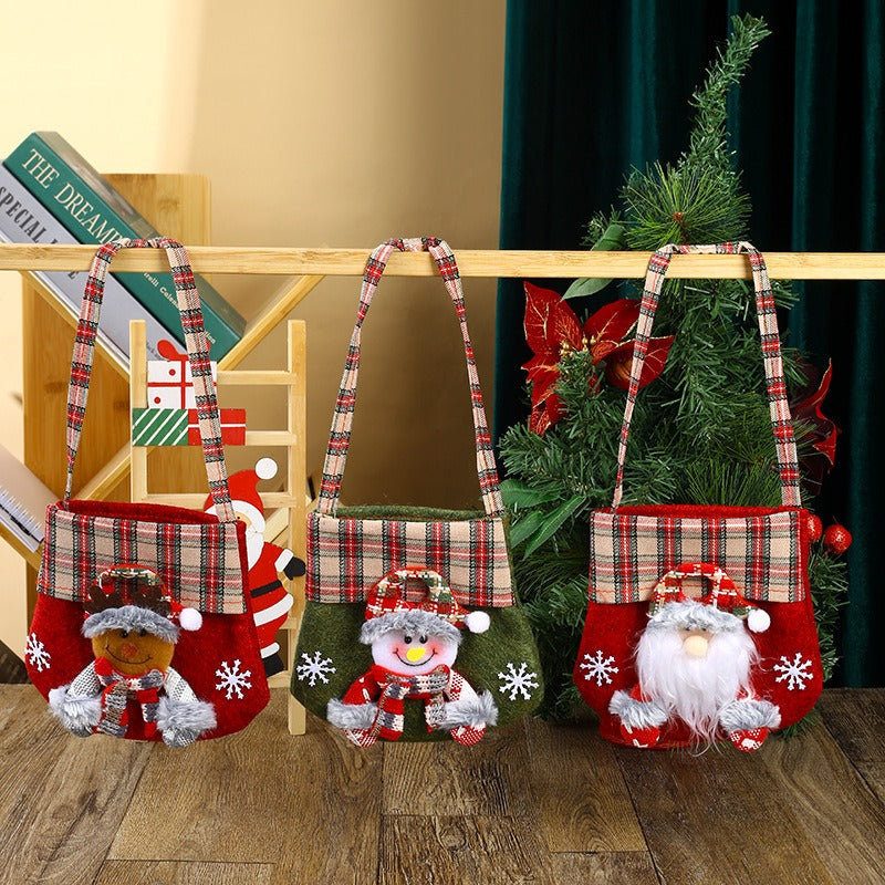 Christmas Gift Bag with Festive Plaid Character Design