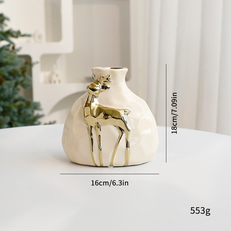 Christmas Vase Set with Elegant Gold Reindeer Accents