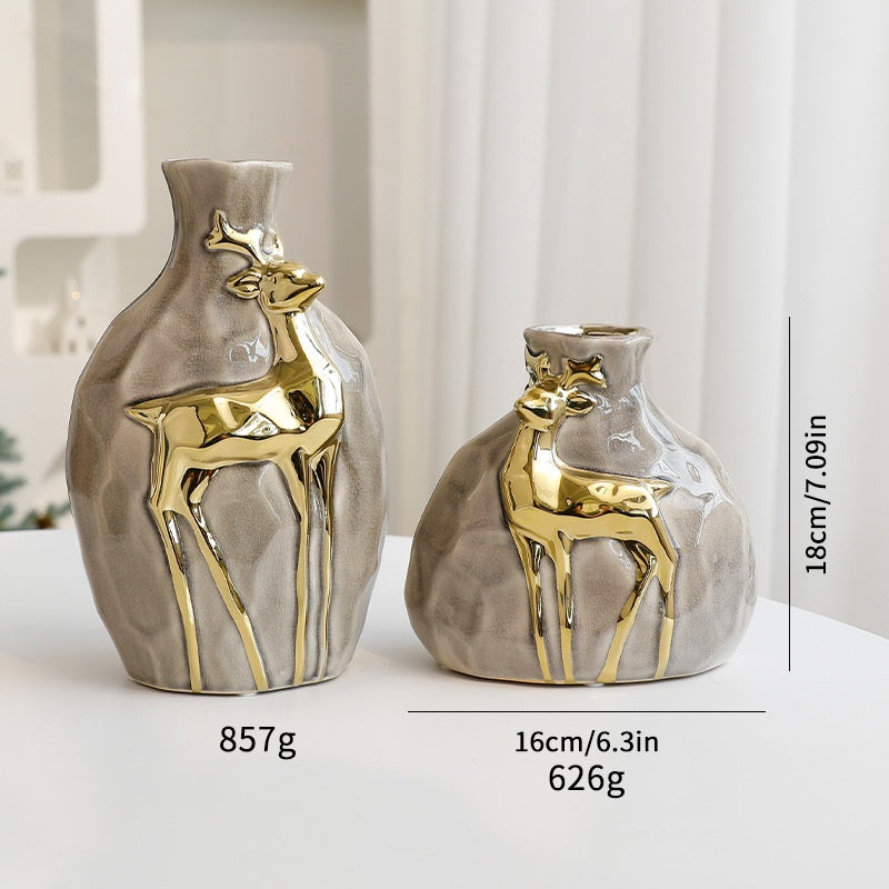 Christmas Vase Set with Elegant Gold Reindeer Accents