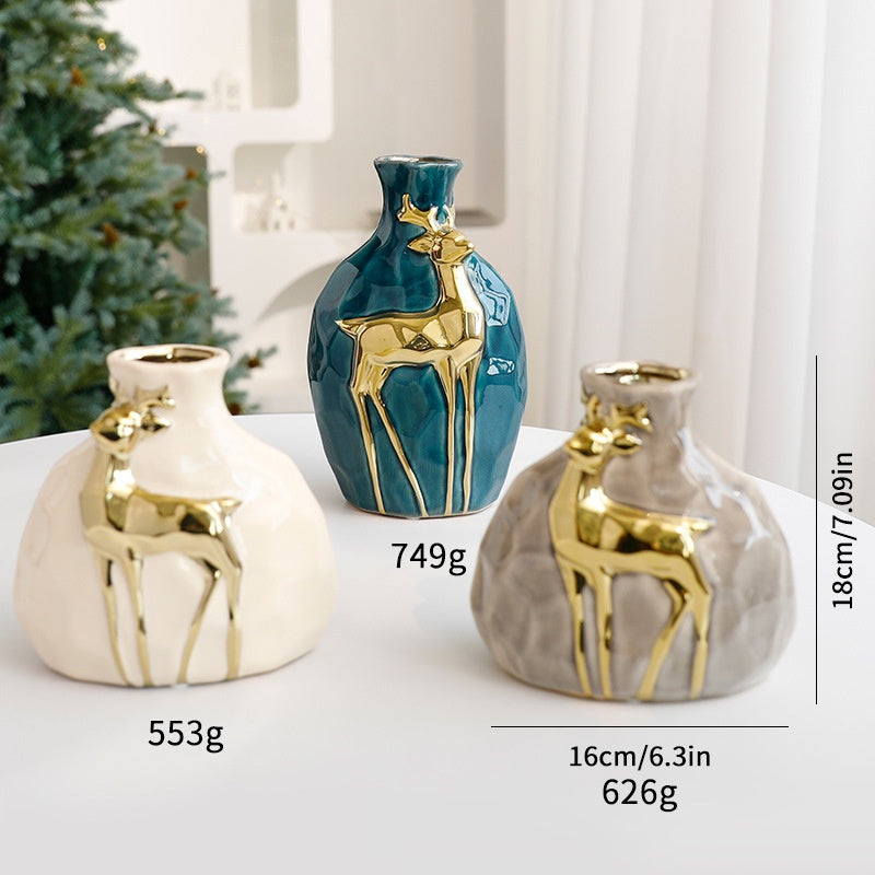 Christmas Vase Set with Elegant Gold Reindeer Accents