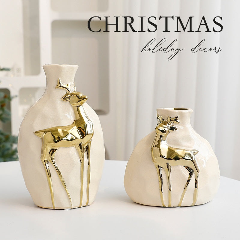 Christmas Vase Set with Elegant Gold Reindeer Accents