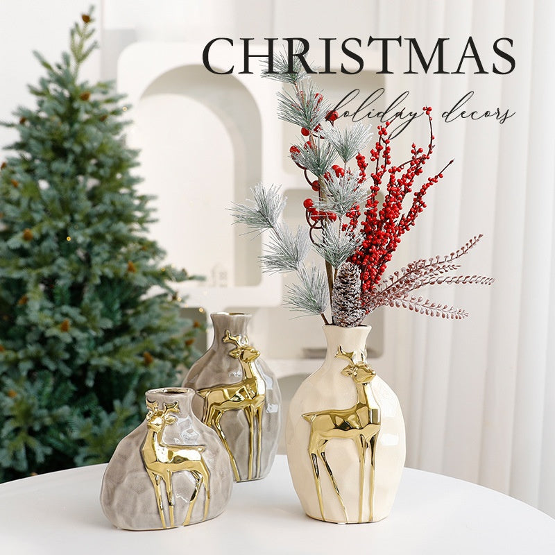 Christmas Vase Set with Elegant Gold Reindeer Accents