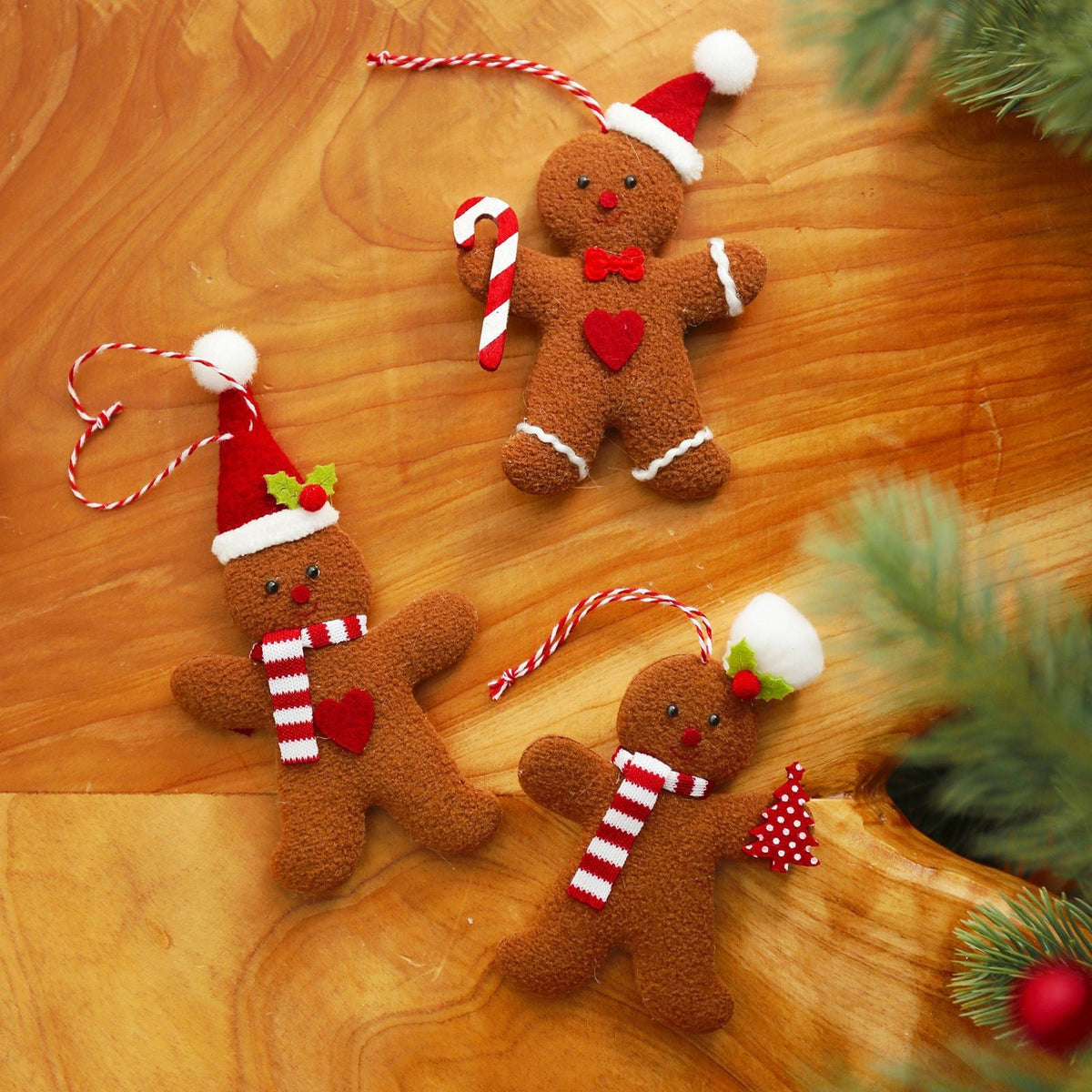 Gingerbread Christmas Ornaments, 3-Piece Fabric Set