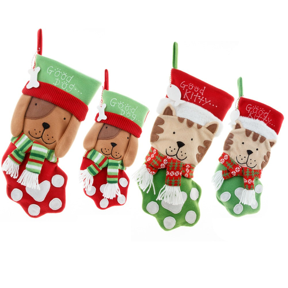 Plush Christmas Stocking Cat & Dog Small Gift Holder