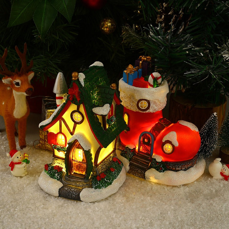 Christmas Village Cottage With Warm Glowing Windows
