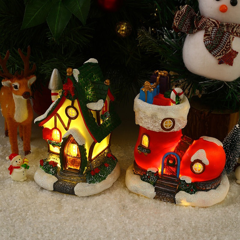 Christmas Village Cottage With Warm Glowing Windows