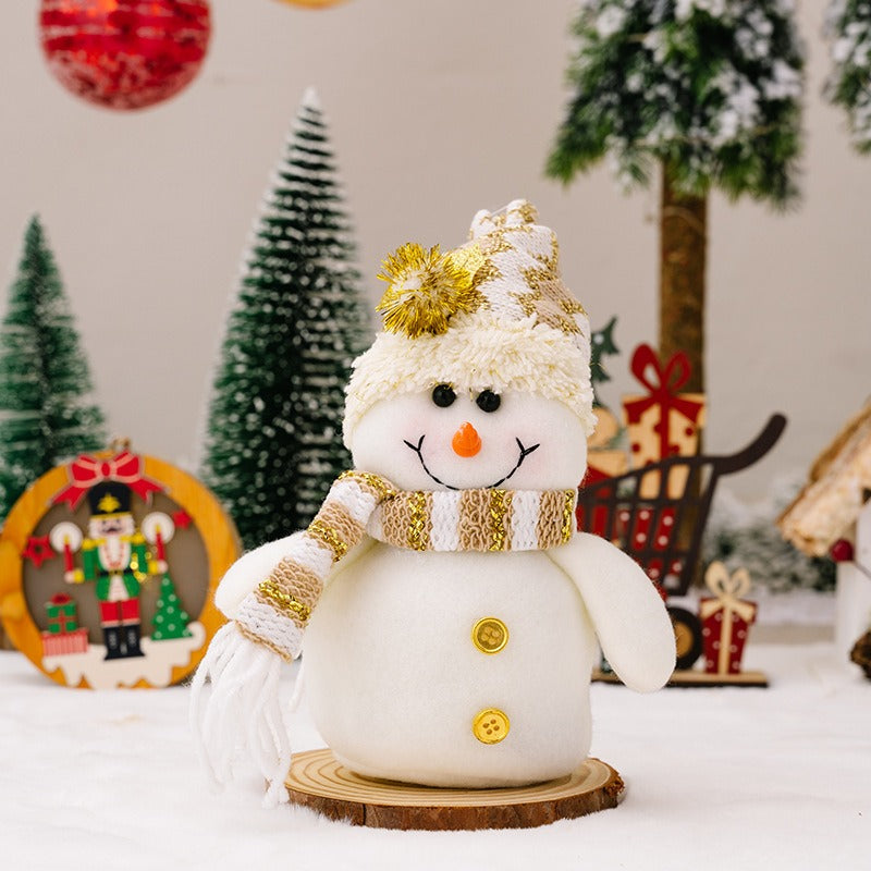 Plush Snowman & Gnome Christmas Doll Set, White Gold