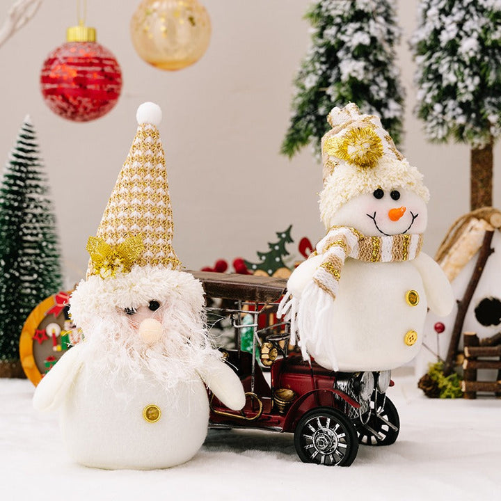 Plush Snowman & Gnome Christmas Doll Set, White Gold