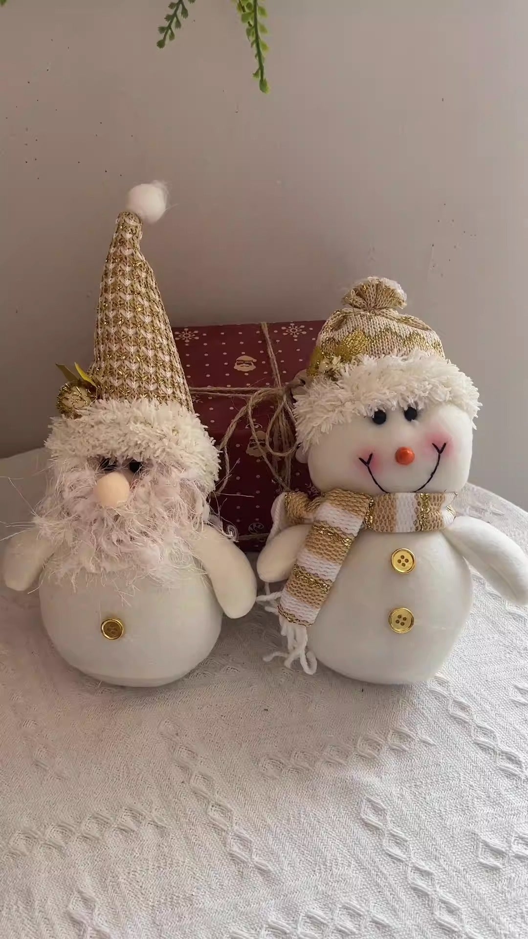 Plush Snowman & Gnome Christmas Doll Set, White Gold
